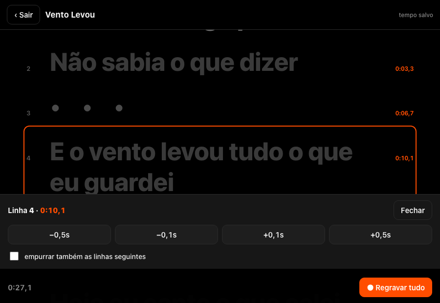 Painel de ajuste fino de uma linha, com botões de meio segundo e um décimo