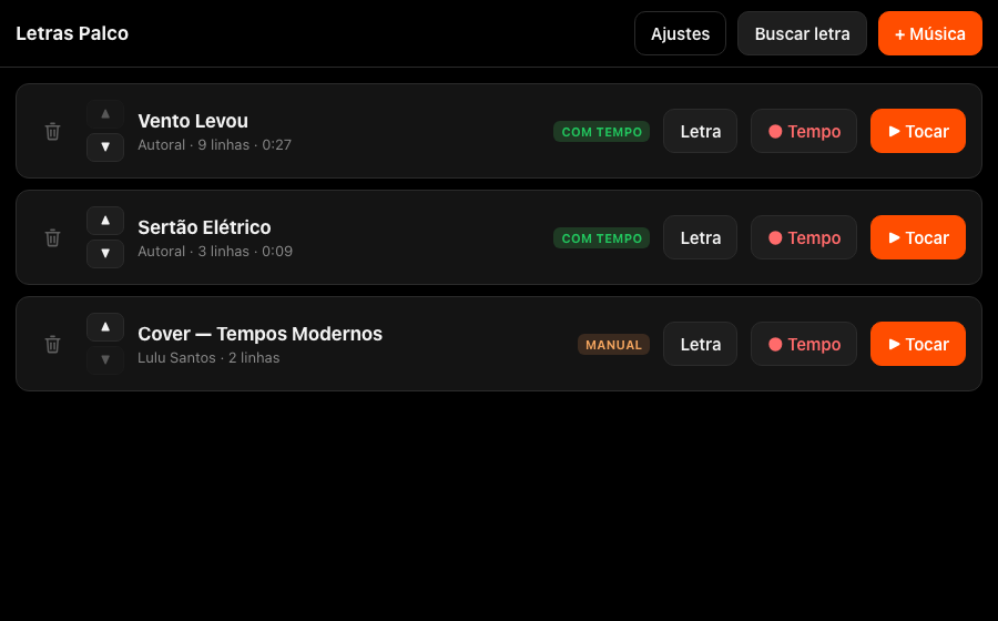 Tela inicial com a lista de músicas